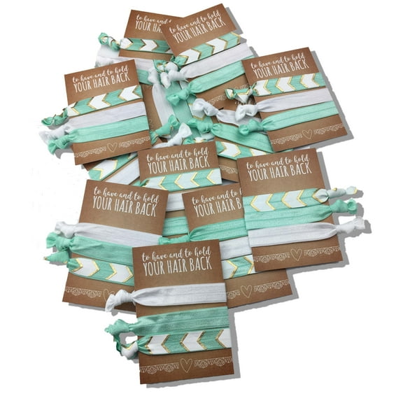 Jeune Marie Ribbon Hair Ties No Crease Elastics Handtied Ouchless Ponytail Holders Hair Band Bracelet Favors for Bachelorette Parties, Bridal Showers, and More! (Have and to Hold - 12 Pack, Mint)