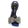 thumbnail image 4 of FSJ Women Sexy Rhinestones Bowknot Stiletto Thin High Heel Sandals Square Open Toe Ankle Buckle Strap Daily Walking Dress Shoes Size 12 Navy, 4 of 5
