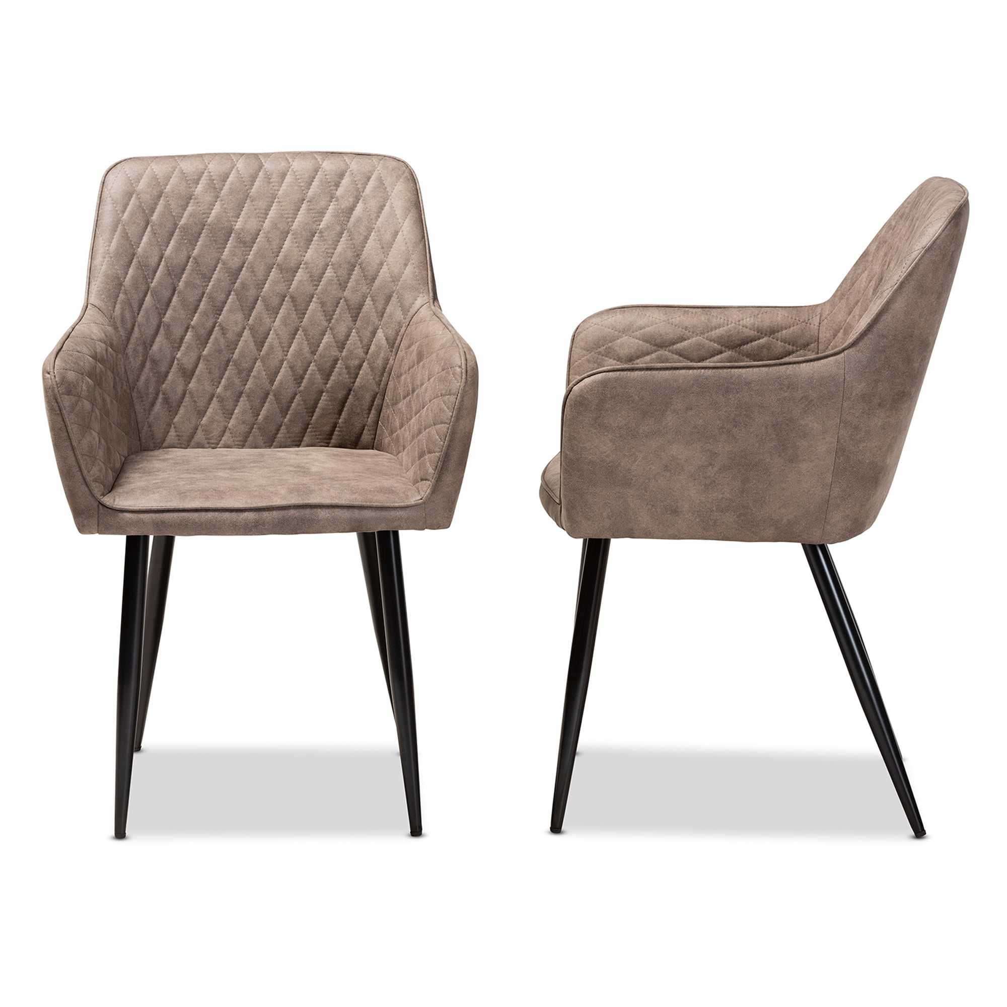 Baxton Studio Belen Modern and Contemporary Grey and Brown Imitation Leather Upholstered 2-Piece Metal Dining Chair Set
