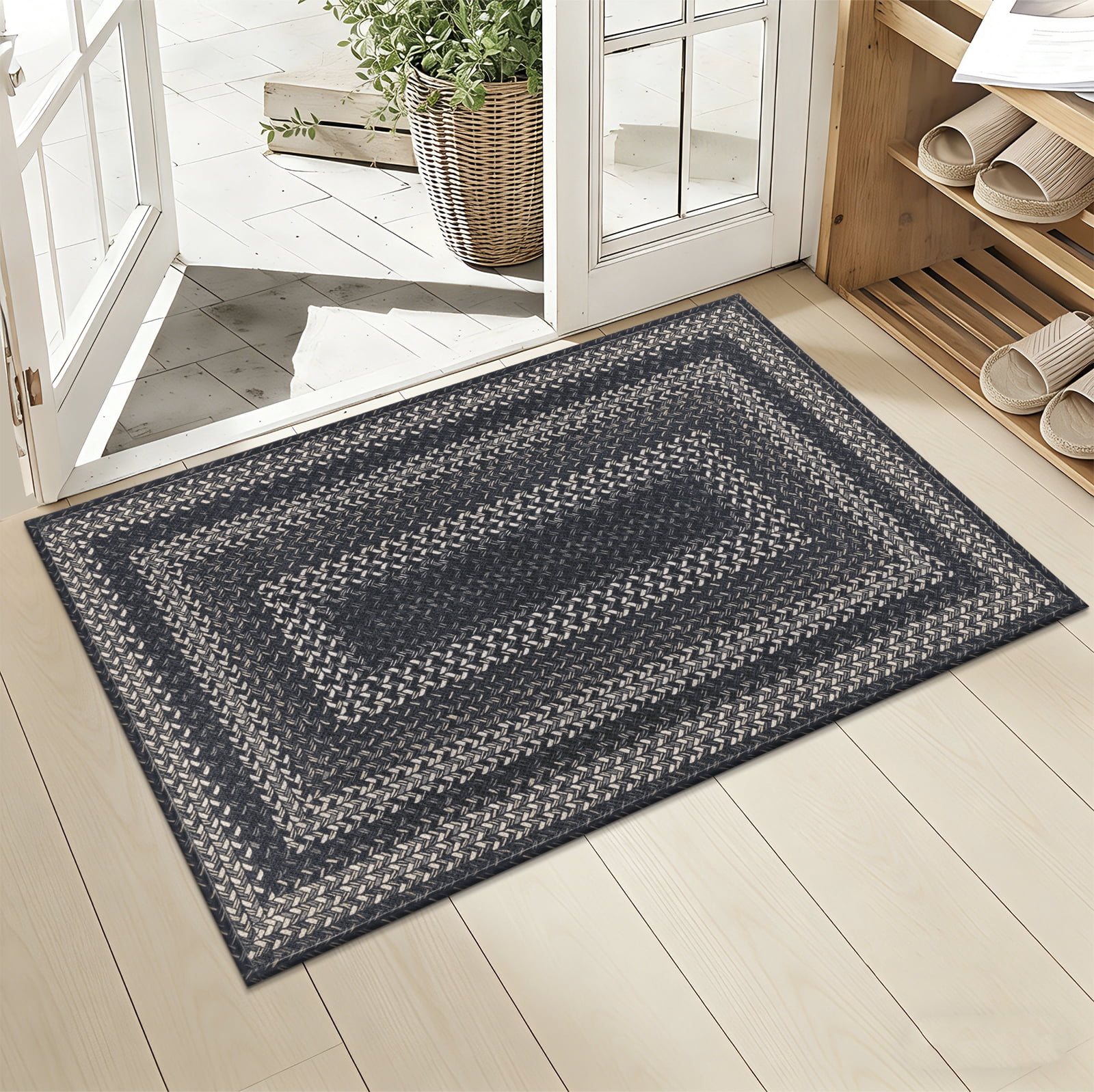 Enyhom Front Door Mat 24" x 36" Heavy Duty Durable Welcome Mat for Outdoor Indoor, Dirt Trapper Doormat ,Black Gray