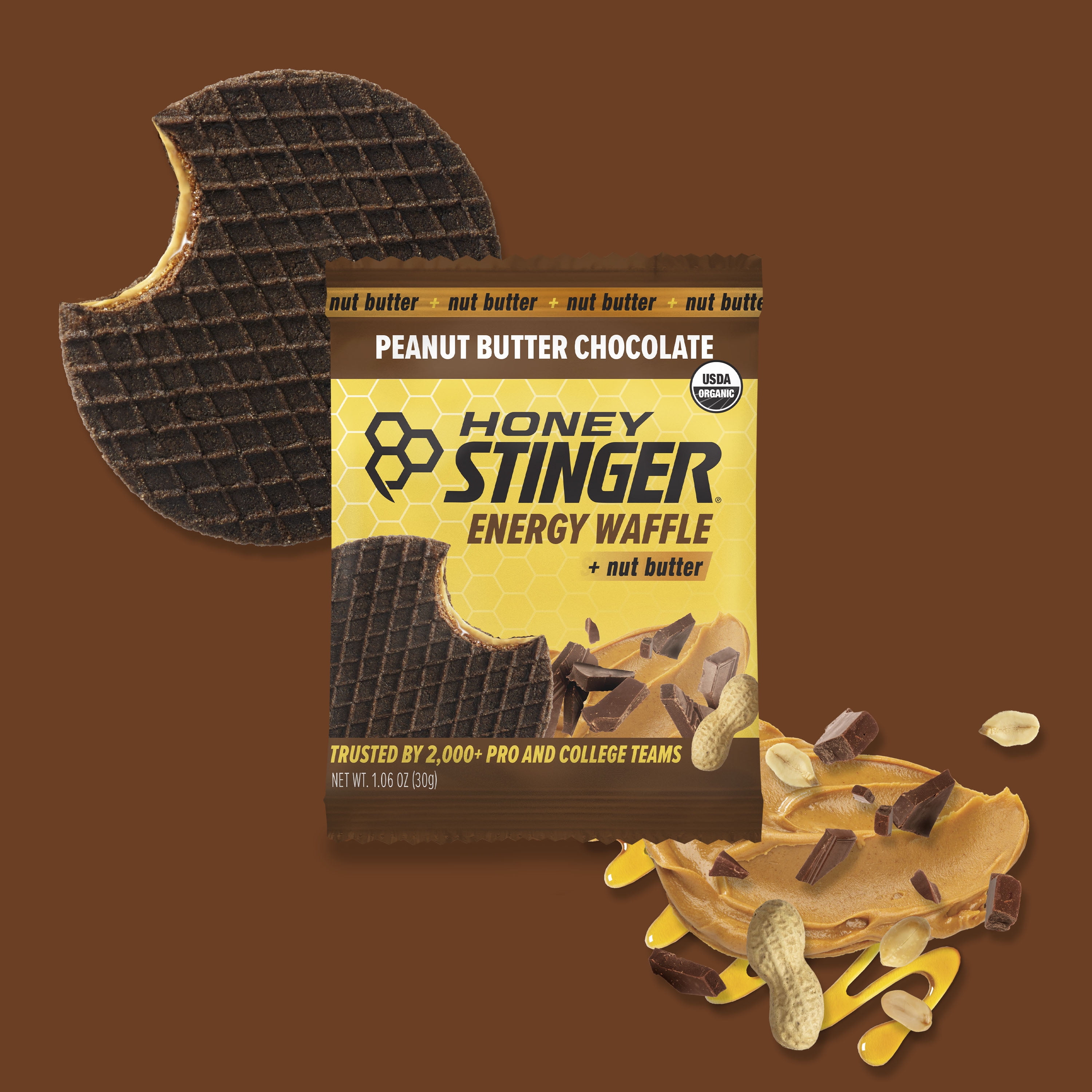 Honey Stinger Organic Energy Waffle Snack, Peanut Butter Chocolate, 1.06 oz, 6 Count