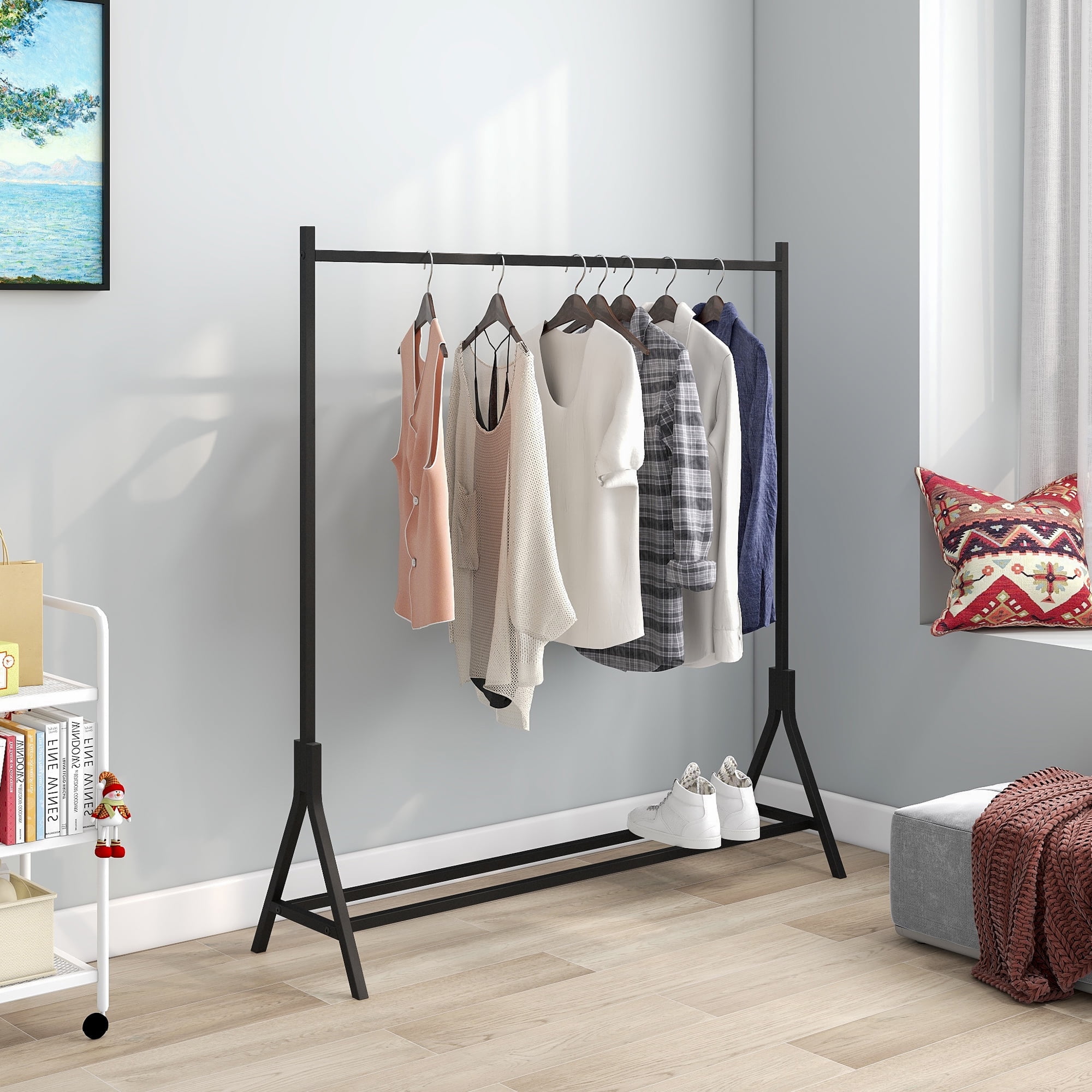MAYEERTY Multifunctional Single Pole Freestanding Clothing Rack for Bedroom, White