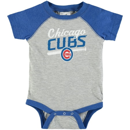 Chicago Cubs Infant Onesie - Chicago Cubs Infant Soft As A Grape Gray/Royal Vintage Power Hitter Baseball Bodysuit