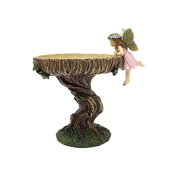 5” H Resin Birdbaths for Outdoors - Woodland Tree Trunk Yard Statue Decoration，Vintage Birdbath with Angel Figurines Yard Statue for Garden, Patio, Lawn, Backyard Decor