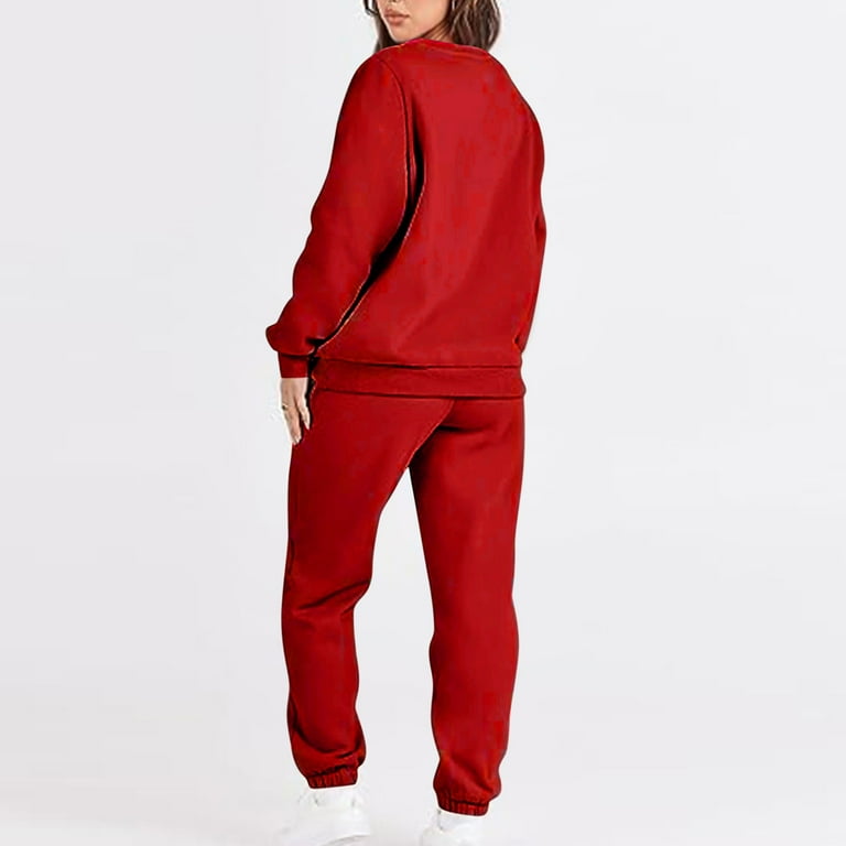 BLVB Women s 2 Piece Fleece Sweatsuit Outfit Long Sleeve Crewneck
