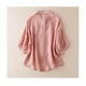 thumbnail image 2 of Camisa plisada de manga corta con cuello farol para mujer, blusa de trabajo con botones oso de fresa vestir, 2 of 5