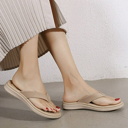 

Yzengfg Ladies Summer Casual Solid Colour Thick Bottom Beach Large Size Slope Heel Sandal Slippers Studded Sandals for Women Wide