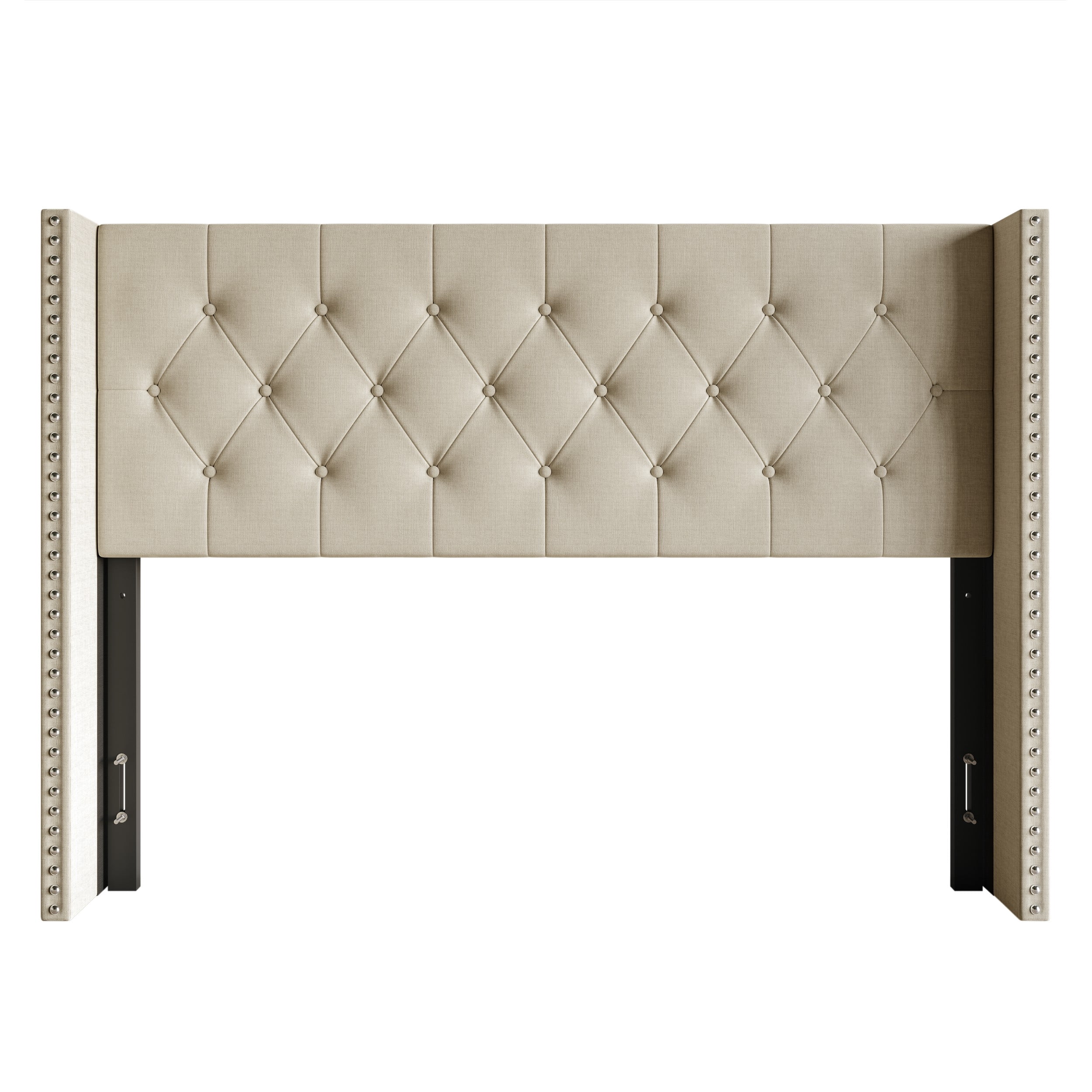 Home Design Grinnell Twin Tufted Upholstered Headboard with Wingback Design & Button-Tufted Detail, Beige, Easy Assembly