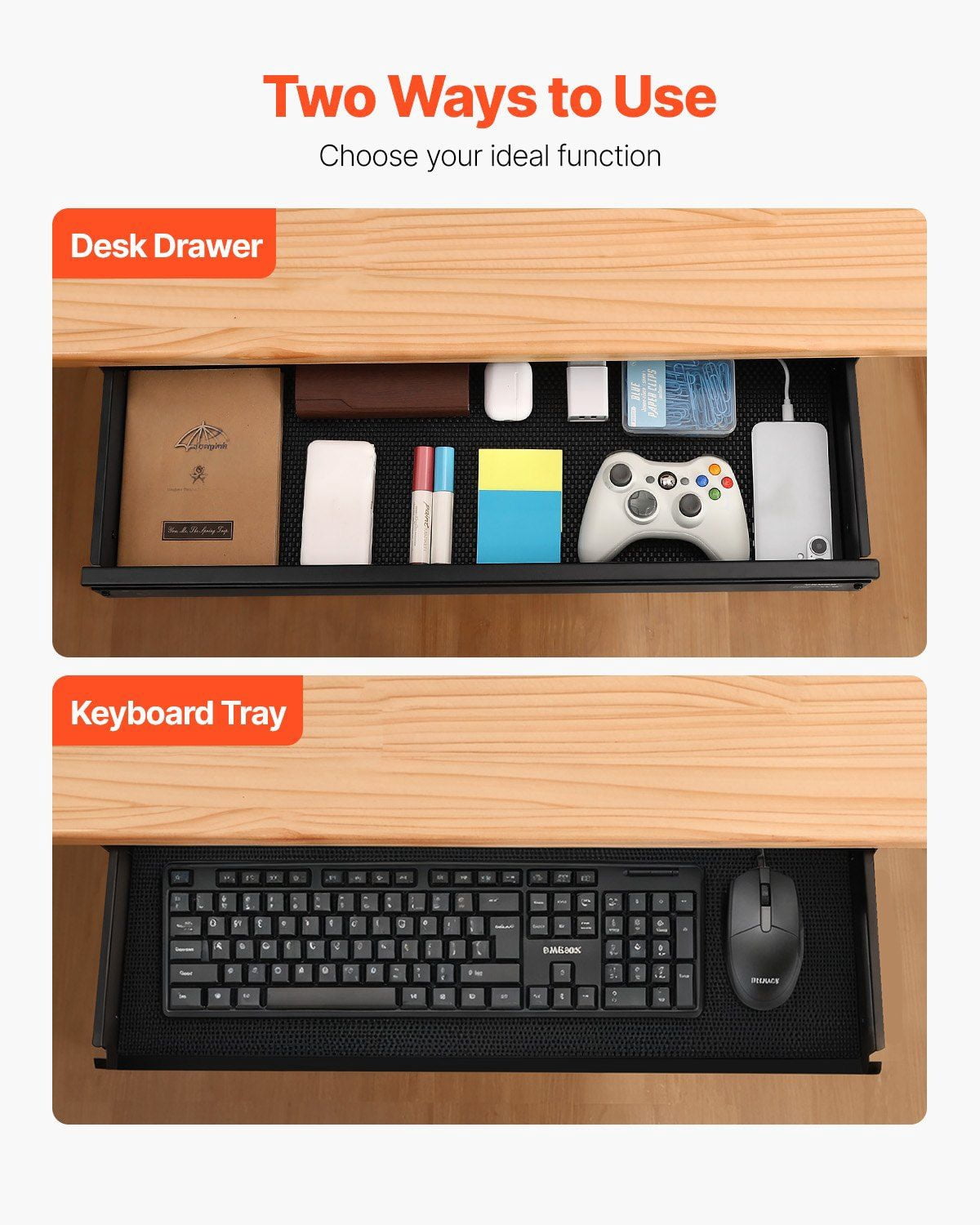 26 Inch Wide Under Desk Slide Out Drawer Hidden Storage Organizer 29x9x4 Inches for Office Home Sit Stand Workstation