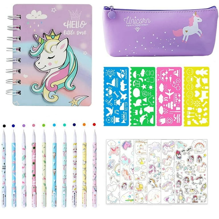 SPECOOL 10Pcs Unicorn Pens with Pencil Case School Gift for Girls Age 6 7 8  9 10 11 12 Years Old, Cute Flamingo Pens Set Ballpoint Writing Smooth Kids  Birthday Present, Purple 