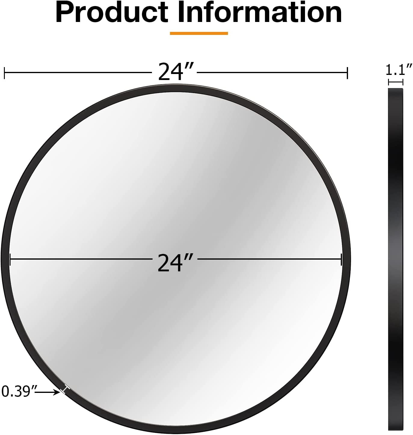 Scifil Black Round Mirror, 24 Inch Bathroom Wall Mirror, Modern Round Circle Wall Vanity Mirror with Metal Frame for Home Decor, Easy Hanging