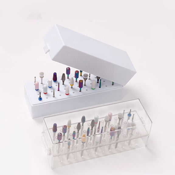 opvise Drill Bits Container Large Capacity Transparent Dustproof Space-saving Plastic 48 Holes DIY Nail Drill Bits Display Organizer Box Nail Supplies