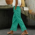 thumbnail image 2 of Jxximdong Pants for Women Summer New Women's Casual Loose Fitting Waist And Ankle Patchwork Lace Cotton And Linen Pants Green S Trousers, 2 of 5