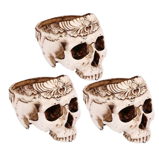 3X Maceta de Resina con Forma de Calavera, Maceta para Flores y Suculentas, Maceta con Esqueleto Tallado, Maceta para Cactus de AzúCar, Soporte para Macetas, Cuenco para Dulces