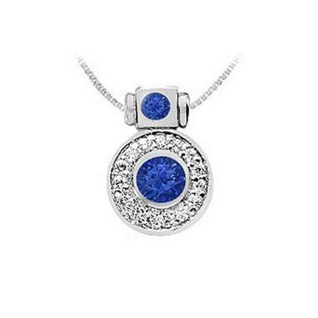FineJewelryVault UBPD225W14DS-101 Sapphire and Diamond Pendant : 14K White Gold - 0.50 CT TGW