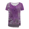thumbnail image 4 of Purple Womens Blouses Women's Fashionable and Casual Floral Print V Neck Wrinkled Short Sleeve Top T Shirt Ladies Tops and Blouses, 4 of 5