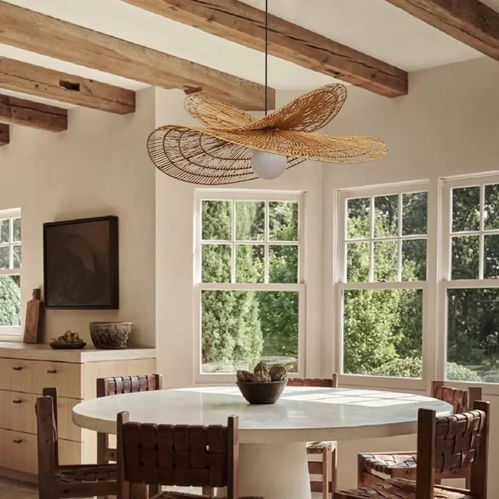 UEEYAC Handwoven Wabi-sabi Rattan Pendant Light Retro B&B Bedroom Living Room Creative Restaurant Chandelier