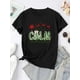 thumbnail image 2 of Camisetas de manga corta para mujer, cuello redondo, estampado floral, ajuste holgado, para verano, otoño 2025Creative Christmas-Themed Sleigh Pattern Print Women'S Trendy Round Neck Short Sleeve, S, 2 of 7