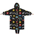 thumbnail image 2 of Oversized Wearable Blanket Hoodie,Colorful Games Star Black Pattern Sherpa Blanket Hoodie with Super Pockets,Super Warm Fuzzy Pullover for Women & Men, 2 of 6