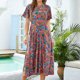 thumbnail image 2 of Moda mujer verano sexy casual sin respaldo plisado estampado floral vestido largo Fridja  qw3049, 2 of 4