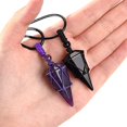 thumbnail image 3 of Collar de piedras de cristal curativo de piedra natural con colgante de punta facetada para hombre y mujer, negro y morado ER, 3 of 5