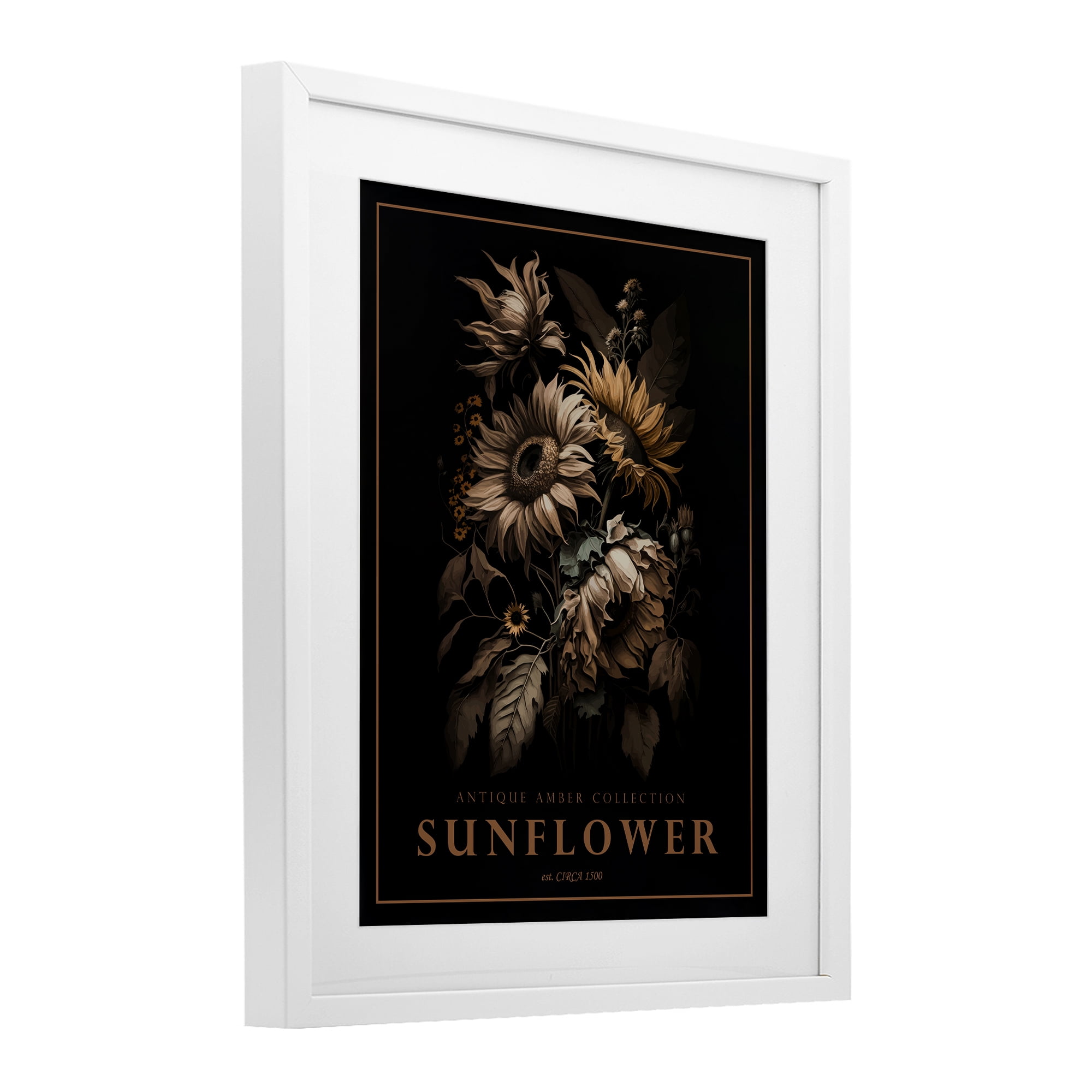 Stupell Industries Antique Sunflower Bushel White Framed Print Under Glass, design by Christopher Giampietro