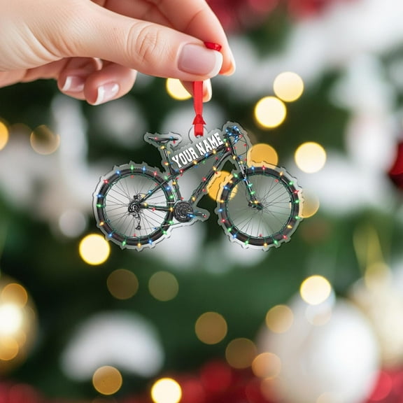 Personalized Bicycle Acrylic Christmas Ornament with Lights Custom Name Cyclist Holiday Tree Decor, Bike Enthusiast Family Keepsake