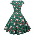 thumbnail image 3 of Vestido de Navidad para mujer, estilo vintage, manga corta, estilo años 50, estilo retro, para cóctel, escote en V, falda plisada, vestido de fiesta, elegante, estilo festivo, estilo, 3 of 4