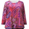 thumbnail image 1 of A Personal Touch Women's Plus Size Long Sleeve Top Fuchsia Linear Geometric 1X, 1 of 1