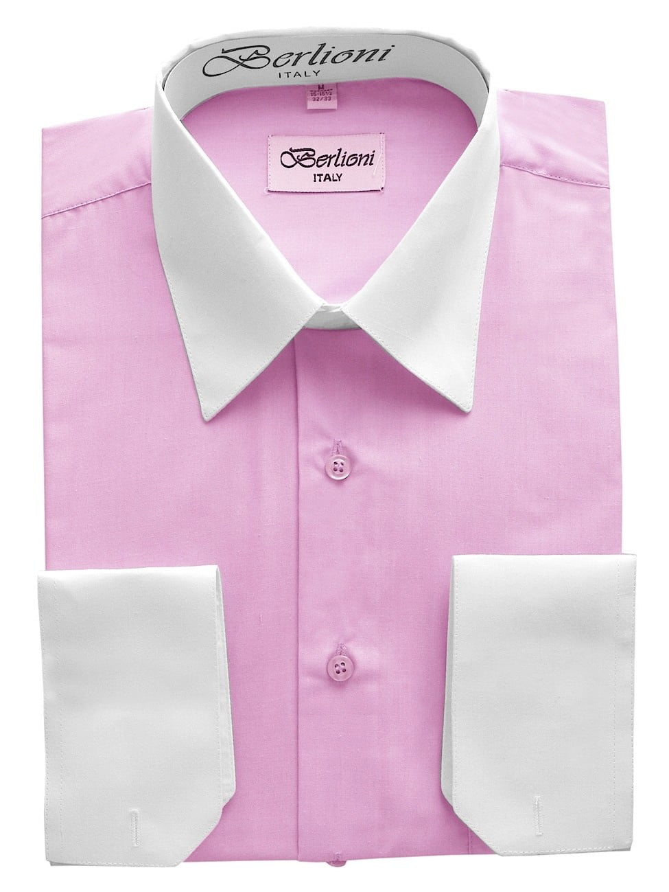 Berlioni Men's Long Sleeve Two Tone Dress Shirt Fuchsia