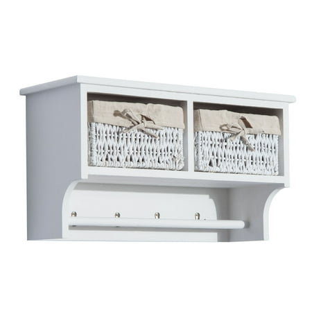 Homcom 24 Rustic Country Floating Storage Shelf W Coat Hooks And Homcom 24 Rustic Country Floating Storage Shelf W Coat Hooks And Removable Wicker Baskets