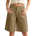 thumbnail image 2 of Bloomae Bermuda Shorts for Women Knee Length High Waisted Button Elastic Waist Summer Dressy Casual Pleated Long Chino Shorts with Pockets, 2 of 8