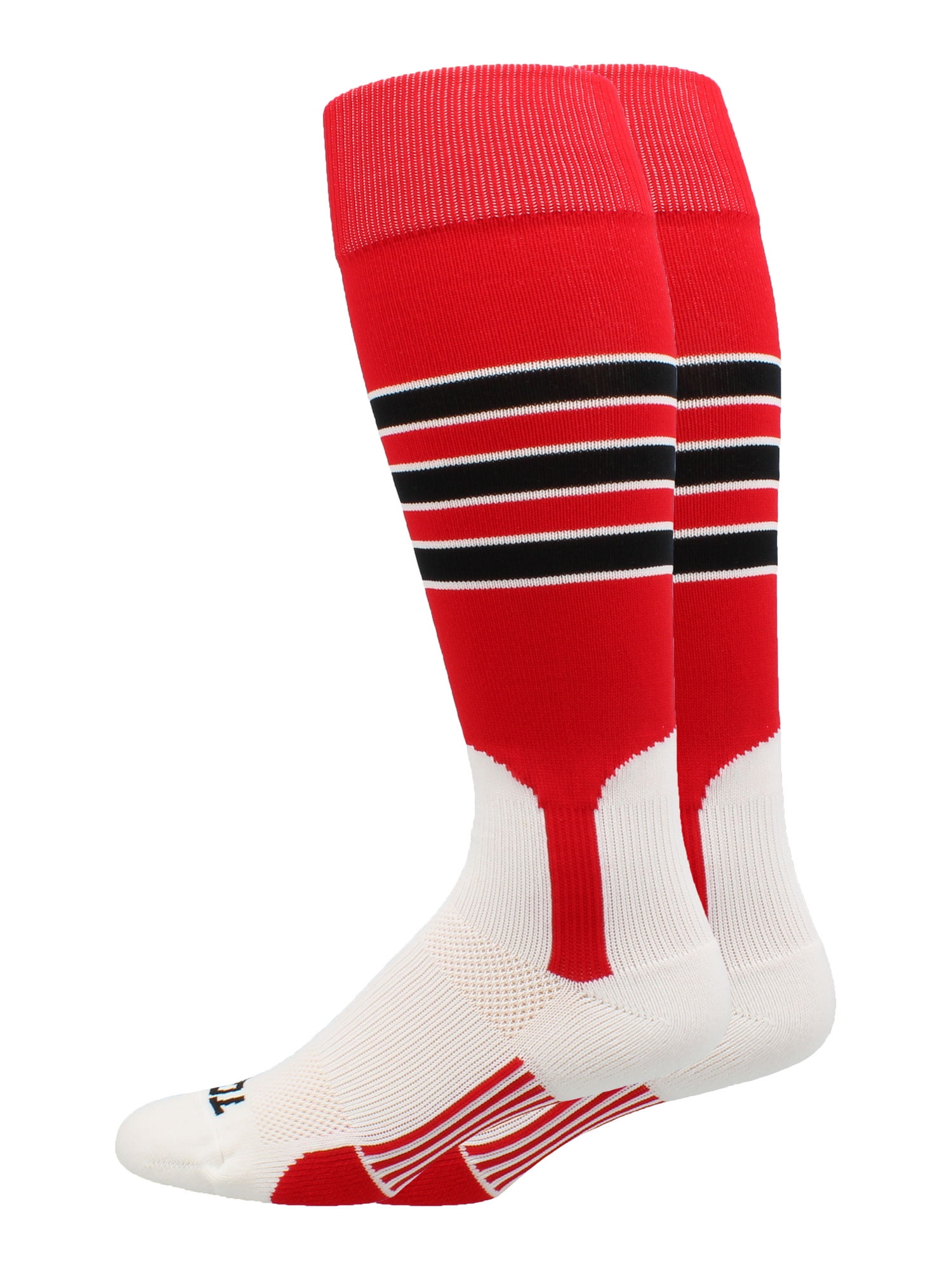 Baseball Stirrup Socks 3 Stripe (Scarlet/Black/White, Medium)