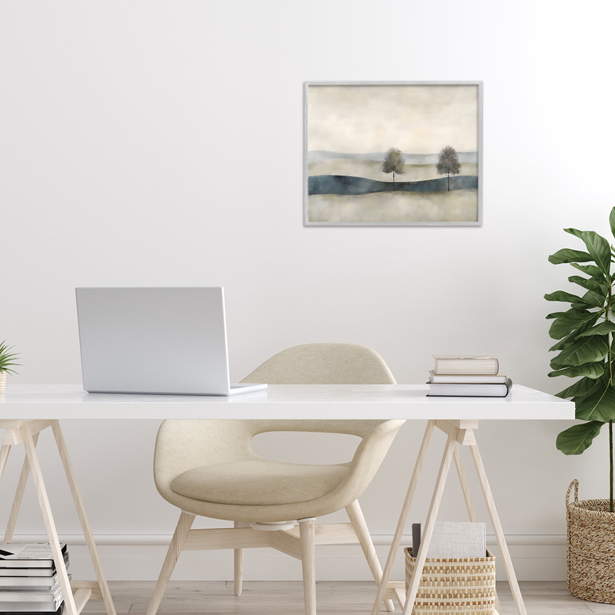 Stupell Industries Muted Horizon with Trees Gray Framed Giclee Art, design by Riley B