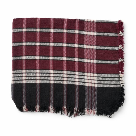 Soft Plaid Kitchen Dish Towel, Absorbent Cotton Drying Cloth, Burgundy Black White Checkered Dishcloth for Kitchen Cleaning and Drying