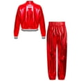 thumbnail image 5 of TSSOE Kids Boys Girls Hip Hop Jazz Dance Outfit Shiny Metallic Long Sleeve Bomber Jacket and Cargo Red 12, 5 of 7