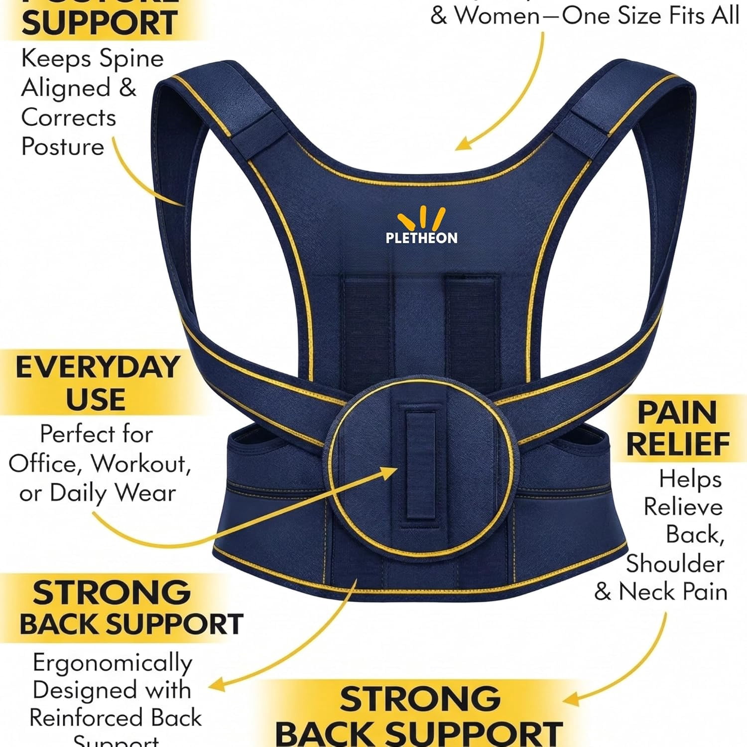Adjustable Posture Corrector Belt for Men and Women Back Support Brace for Spine Alignment, Pain Relief & Shoulder Correction