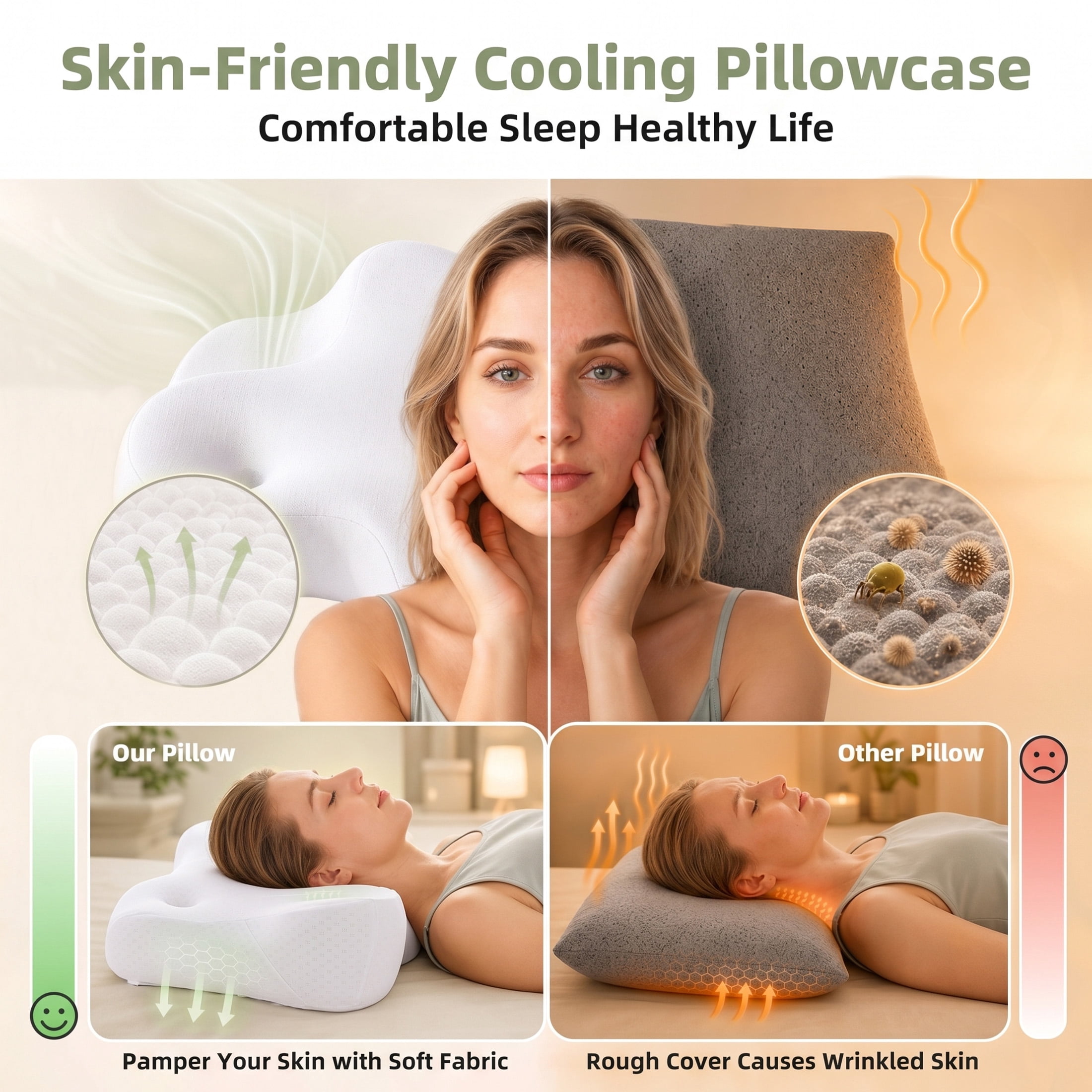 EDX 24 x 16 inch Cervical Ergonomic Pillow - Memory Foam Neck Pain Relief for Side/Back/Stomach Sleepers,White