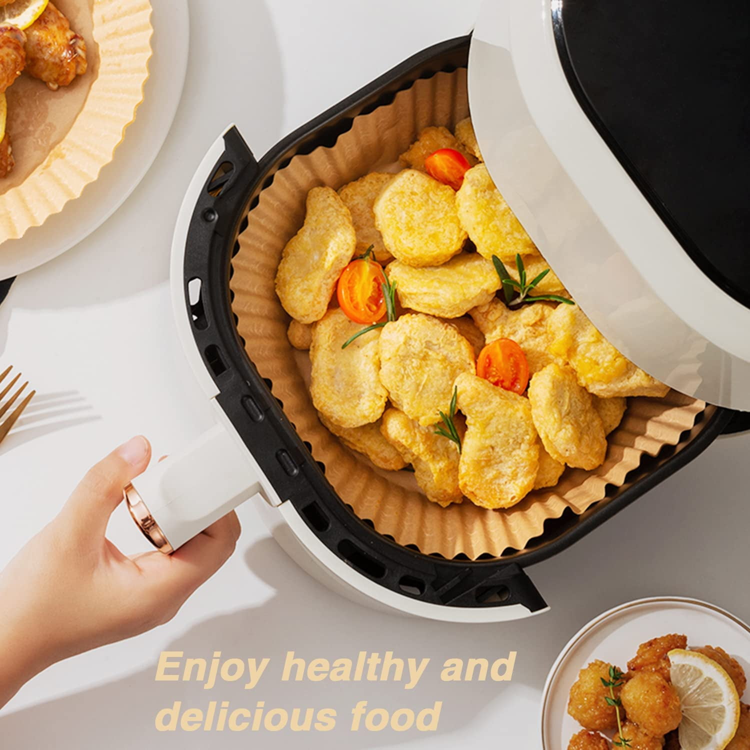 Garhelper Parchment Paper Air Fryer Liners Non Stick Disposable Air Fryer  Unperforated Round Baking Microwave Roasting