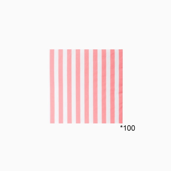 100 Pieces Red&White Striped Napkins Disposable 3-Ply 6.5x6.5 Inch Striped Cocktail Napkins Paper for Birthday Baby Shower Wedding Party Beverage Napkin