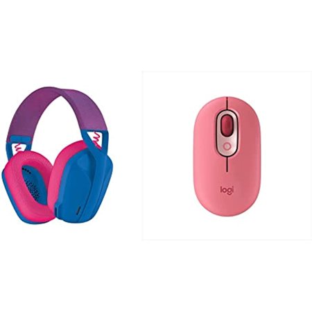 Logitech G435 Lightspeed And Bluetooth Wireless Gaming Headset -Blue With Logitech Pop Mouse, Wireless Mouse - Heartbreaker Rose