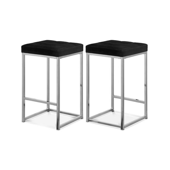 Meridian Furniture Nicola 26.5"H Velvet Counter Stool in Black (Set of 2)