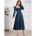 thumbnail image 5 of OBEEII Dress for Women Satin Dresses Long Puff Sleeve Maxi Dress Vintage Ruffle Swing Midi Dresses Elegant Navy Women Clothes, 5 of 8