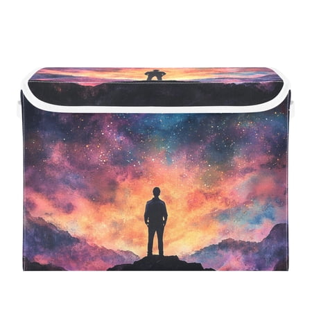 The Dreamy Starry Sky Large Storage Bins with Linen Collapsible Lid Storage Box 16.7 x 12.6 x 11.8in
