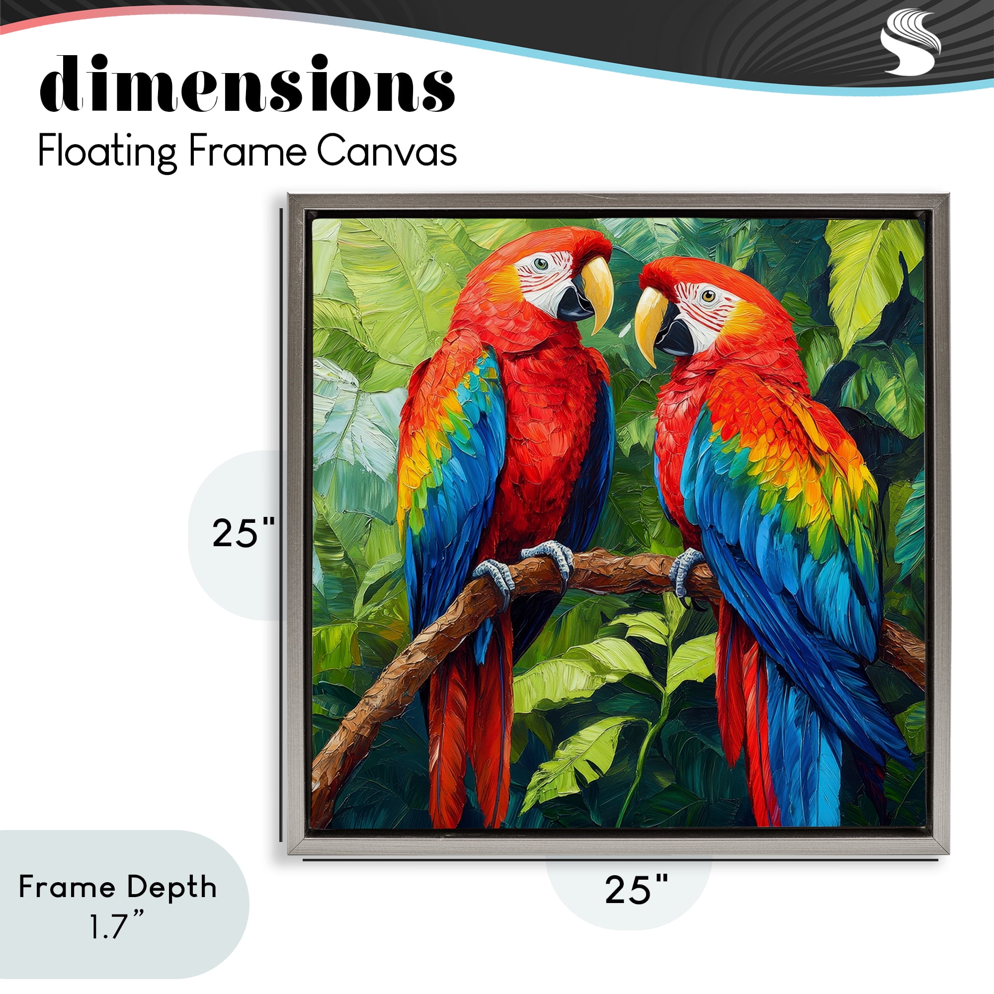 Stupell Industries Tropical Parrot Pair Gray Framed Floater Canvas Wall Art, design by Petal Prints Design