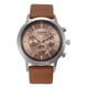 thumbnail image 1 of Reloj pulsera North 6009 con correa de cuero color marrón - fondo nude - bisel plateado, 1 of 8