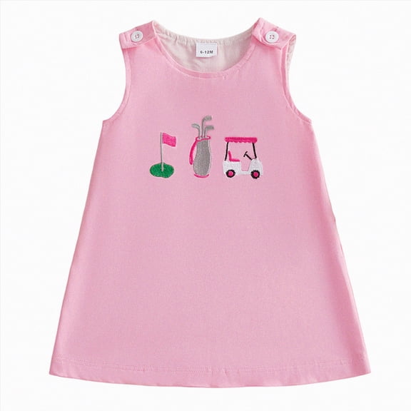 mgoYE Kids Toddler Baby Girl Golf Outfit Golf Tank Dress Sleeveless Button Golf Embroidery Summer Tennis A Line Dresses(Red,12-18 Months)