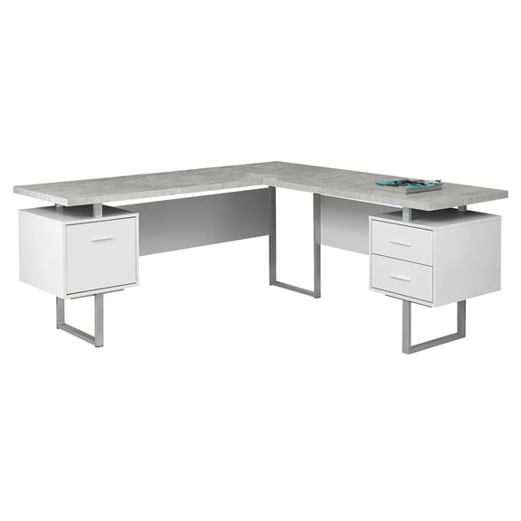 71" Grey L-Shape Computer Desk With Three Drawers