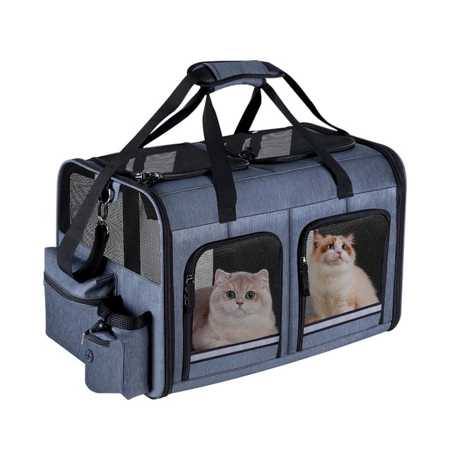 Transportín para gatos Groxkox plegable para 2 gatos de tamaño pequeño a mediano, color gris