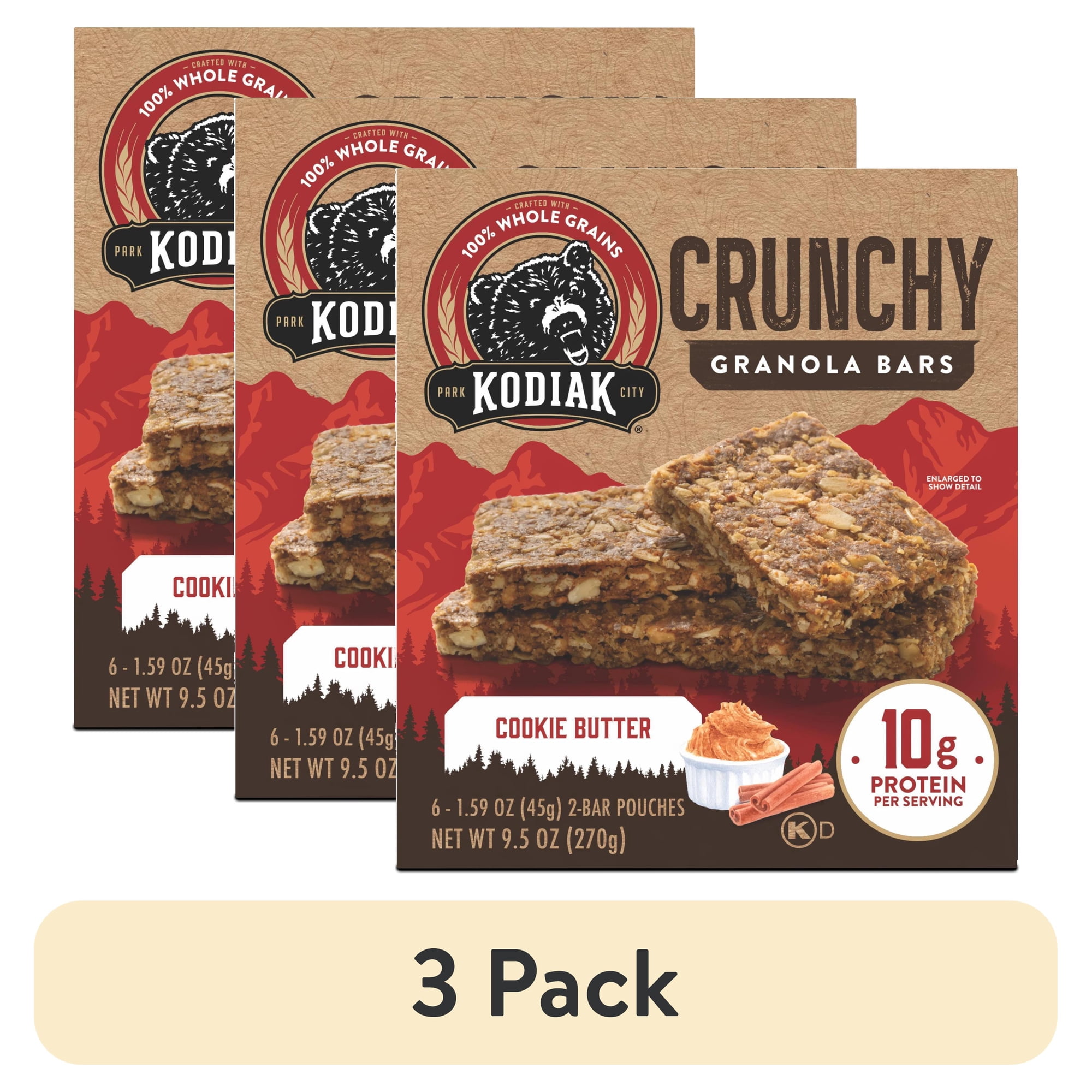 (3 pack) Kodiak Protein-Packed Cookie Butter Crunchy Granola Bars, 1.59 oz, 6 Count, Shelf-Stable